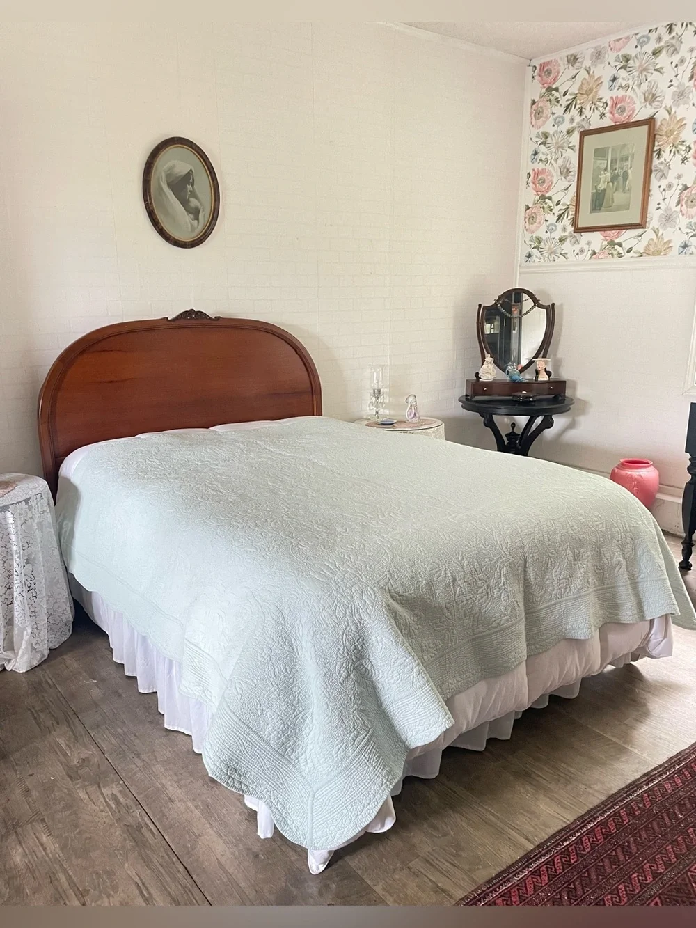 Vintage Matelasse Bedspread Cover Soft Green Floral Cotton Shabby Chic 82x84